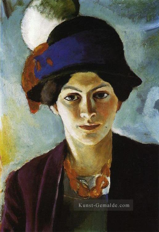 Porträt der Künstler Ehefrau Elisabeth mit einem Hut Fraudes Kunstlersmi August Macke Ölgemälde